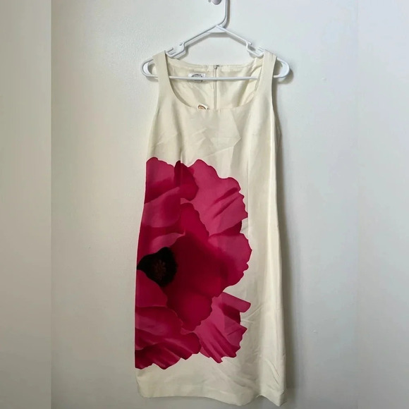 NWT TALBOTS Ivory sleeveless dress with large pink flower size 6 - Picture 1 of 5